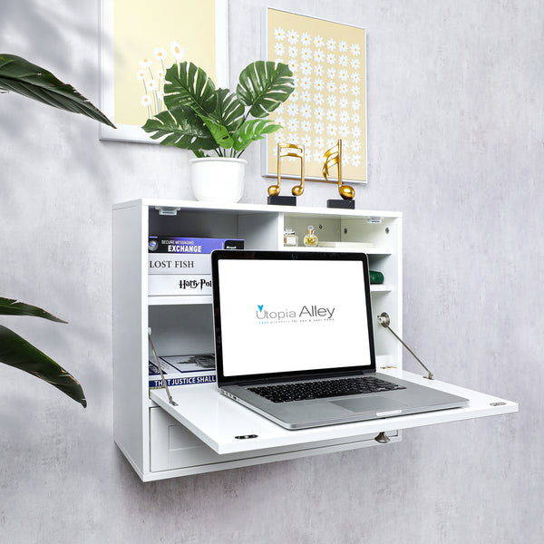 Utopia Alley FT73WW Space Saving Wall Mount Laptop Desk, White
