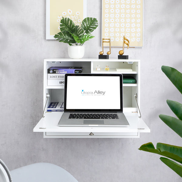 Utopia Alley FT73WW Space Saving Wall Mount Laptop Desk, White