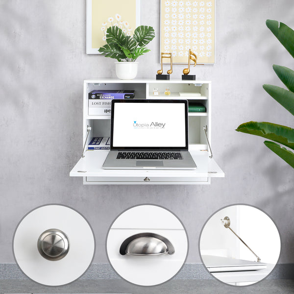 Utopia Alley FT73WW Space Saving Wall Mount Laptop Desk, White