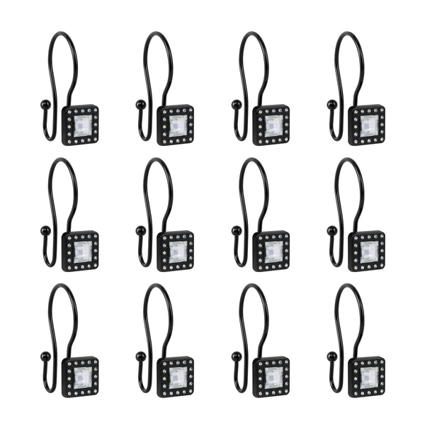 Utopia Alley HK22XX Shower Hooks - Double Shower Curtain Rings for Bathroom - Rust Resistant Shower Curtain Hooks for Shower Curtain or Liner - Shower Curtain Rings with Crystal Design - Set of 12