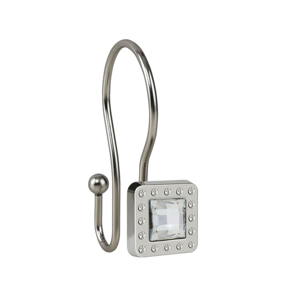 Utopia Alley HK22XX Shower Hooks - Double Shower Curtain Rings for Bathroom - Rust Resistant Shower Curtain Hooks for Shower Curtain or Liner - Shower Curtain Rings with Crystal Design - Set of 12