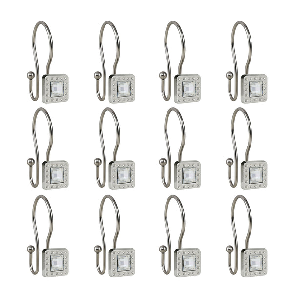 Utopia Alley HK22XX Shower Hooks - Double Shower Curtain Rings for Bathroom - Rust Resistant Shower Curtain Hooks for Shower Curtain or Liner - Shower Curtain Rings with Crystal Design - Set of 12