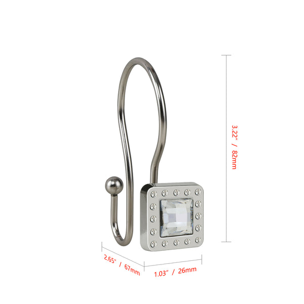 Utopia Alley HK22XX Shower Hooks - Double Shower Curtain Rings for Bathroom - Rust Resistant Shower Curtain Hooks for Shower Curtain or Liner - Shower Curtain Rings with Crystal Design - Set of 12