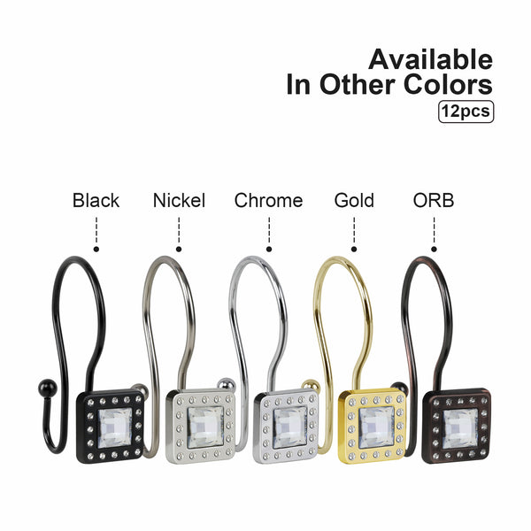 Utopia Alley HK22XX Shower Hooks - Double Shower Curtain Rings for Bathroom - Rust Resistant Shower Curtain Hooks for Shower Curtain or Liner - Shower Curtain Rings with Crystal Design - Set of 12