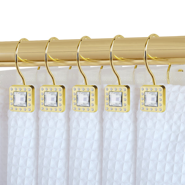 Utopia Alley HK22XX Shower Hooks - Double Shower Curtain Rings for Bathroom - Rust Resistant Shower Curtain Hooks for Shower Curtain or Liner - Shower Curtain Rings with Crystal Design - Set of 12