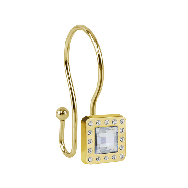 Utopia Alley HK22XX Shower Hooks - Double Shower Curtain Rings for Bathroom - Rust Resistant Shower Curtain Hooks for Shower Curtain or Liner - Shower Curtain Rings with Crystal Design - Set of 12