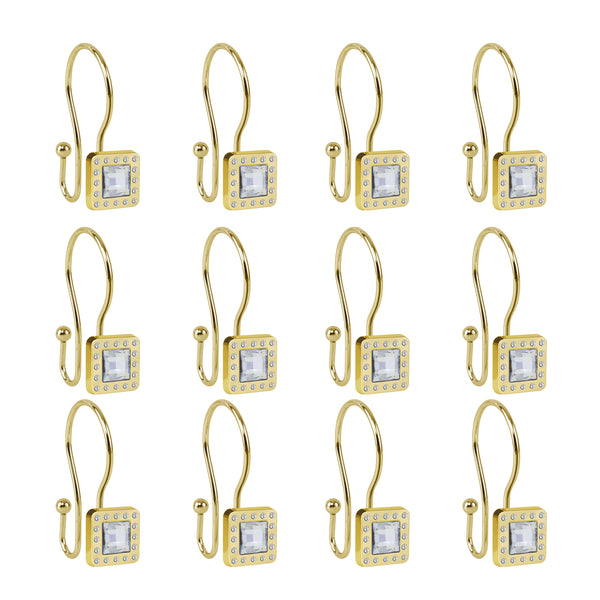 Utopia Alley HK22XX Shower Hooks - Double Shower Curtain Rings for Bathroom - Rust Resistant Shower Curtain Hooks for Shower Curtain or Liner - Shower Curtain Rings with Crystal Design - Set of 12