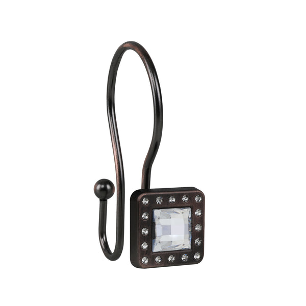 Utopia Alley HK22XX Shower Hooks - Double Shower Curtain Rings for Bathroom - Rust Resistant Shower Curtain Hooks for Shower Curtain or Liner - Shower Curtain Rings with Crystal Design - Set of 12