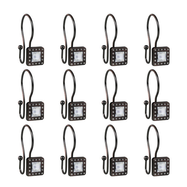 Utopia Alley HK22XX Shower Hooks - Double Shower Curtain Rings for Bathroom - Rust Resistant Shower Curtain Hooks for Shower Curtain or Liner - Shower Curtain Rings with Crystal Design - Set of 12