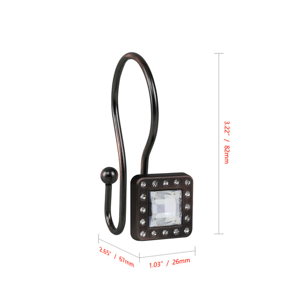 Utopia Alley HK22XX Shower Hooks - Double Shower Curtain Rings for Bathroom - Rust Resistant Shower Curtain Hooks for Shower Curtain or Liner - Shower Curtain Rings with Crystal Design - Set of 12