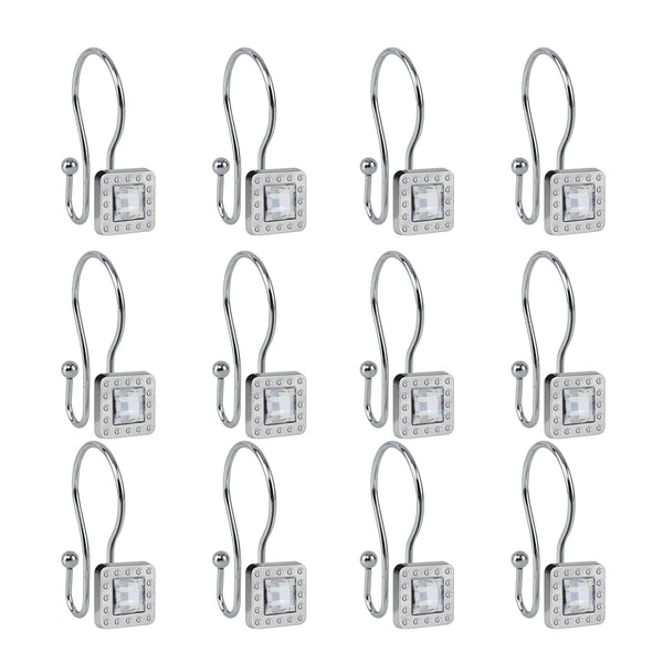 Utopia Alley HK22XX Shower Hooks - Double Shower Curtain Rings for Bathroom - Rust Resistant Shower Curtain Hooks for Shower Curtain or Liner - Shower Curtain Rings with Crystal Design - Set of 12