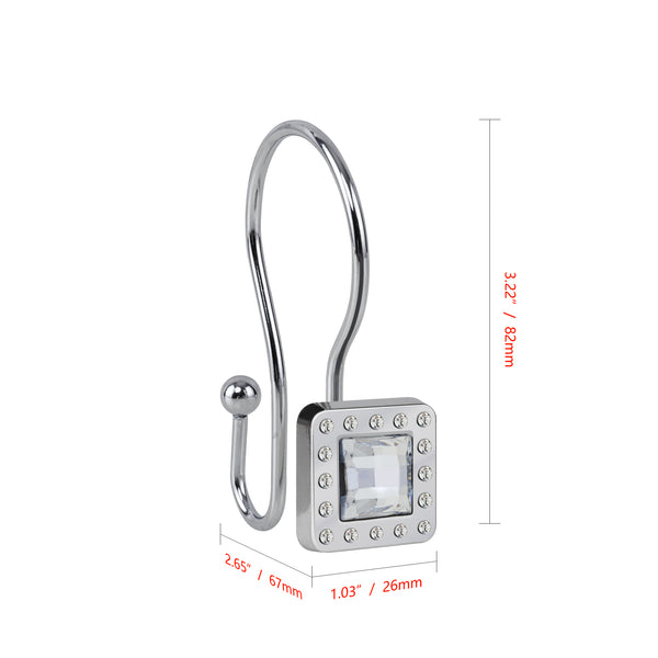 Utopia Alley HK22XX Shower Hooks - Double Shower Curtain Rings for Bathroom - Rust Resistant Shower Curtain Hooks for Shower Curtain or Liner - Shower Curtain Rings with Crystal Design - Set of 12