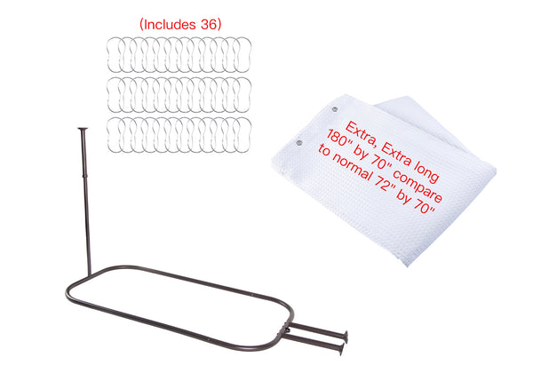 Utopia Alley HP10XX Rustproof Wall Mounted Aluminum Hoop Oval Shower Rod With Ceiling Support for Free Standing Clawfoot Tub, 54 Inch Extra Large Size by 26 Inch, with White Shower Curtain 180x70 inch