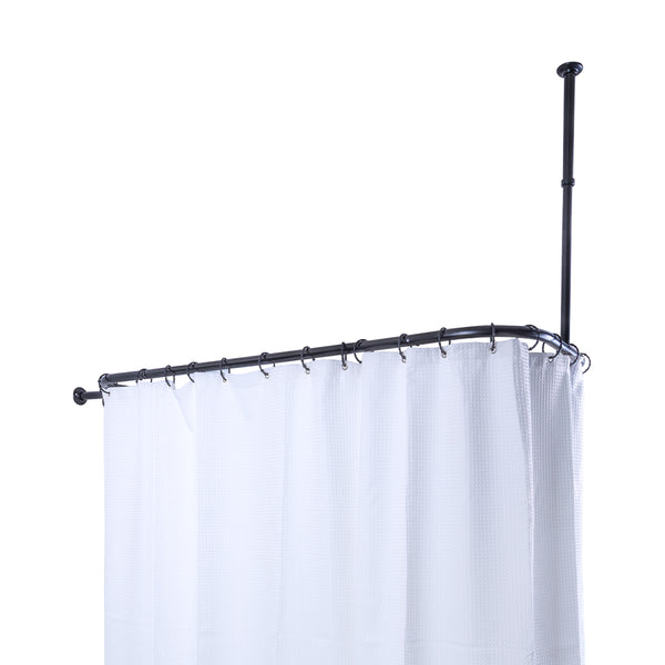 Utopia Alley HP9XX Rustproof Wall Mounted Aluminum Hoop Shower Rod With Ceiling Support for Clawfoot Tub, 45.7 Inch Size by 22 Inch, with White Shower Curtain 180x70 inch