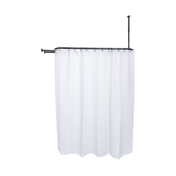 Utopia Alley HP9XX Rustproof Wall Mounted Aluminum Hoop Shower Rod With Ceiling Support for Clawfoot Tub, 45.7 Inch Size by 22 Inch, with White Shower Curtain 180x70 inch