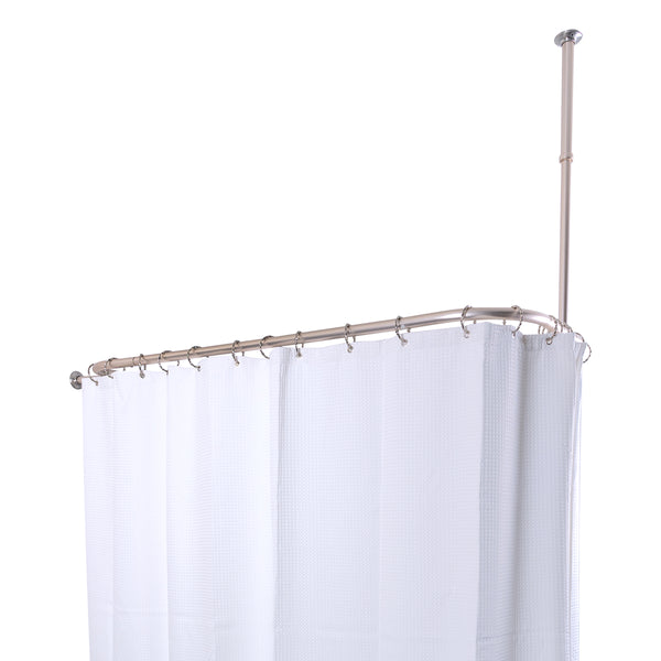 Utopia Alley HP9XX Rustproof Wall Mounted Aluminum Hoop Shower Rod With Ceiling Support for Clawfoot Tub, 45.7 Inch Size by 22 Inch, with White Shower Curtain 180x70 inch