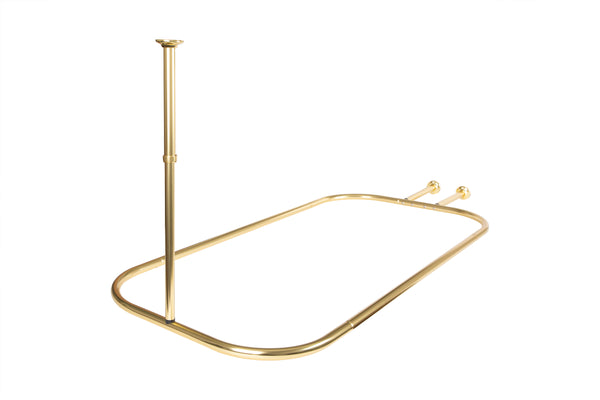 Utopia Alley HP9XX Rustproof Wall Mounted Aluminum Hoop Shower Rod With Ceiling Support for Clawfoot Tub, 45.7 Inch Size by 22 Inch, with White Shower Curtain 180x70 inch