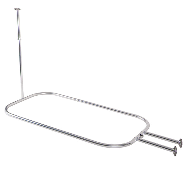 Utopia Alley HP9XX Rustproof Wall Mounted Aluminum Hoop Shower Rod With Ceiling Support for Clawfoot Tub, 45.7 Inch Size by 22 Inch, with White Shower Curtain 180x70 inch