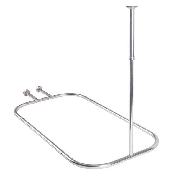 Utopia Alley HP9XX Rustproof Wall Mounted Aluminum Hoop Shower Rod With Ceiling Support for Clawfoot Tub, 45.7 Inch Size by 22 Inch, with White Shower Curtain 180x70 inch