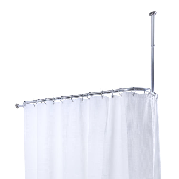 Utopia Alley HP9XX Rustproof Wall Mounted Aluminum Hoop Shower Rod With Ceiling Support for Clawfoot Tub, 45.7 Inch Size by 22 Inch, with White Shower Curtain 180x70 inch