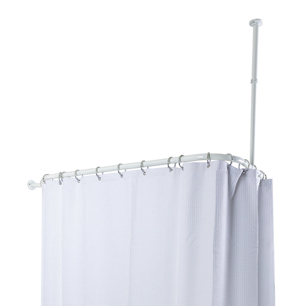 Utopia Alley HP9XX Rustproof Wall Mounted Aluminum Hoop Shower Rod With Ceiling Support for Clawfoot Tub, 45.7 Inch Size by 22 Inch, with White Shower Curtain 180x70 inch