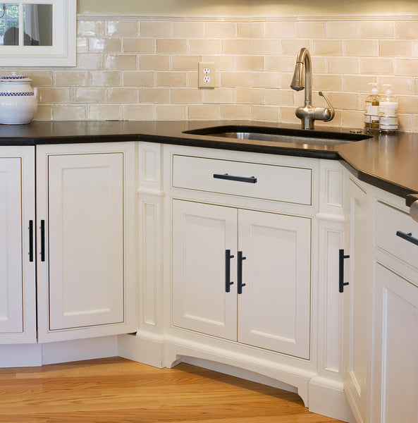 Utopia Alley HW435-438XX Oslo Pull Handle - Decorative Cabinet Drop Pull Handles for Cabinets and Drawers - Vintage Cabinet Hardware with Hand Finished Brushed Nickel / Matt Black - Metal Drawer Pull Handle, 3.75/5.0" center to center