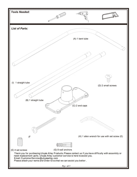 Utopia Alley LR1WW Wall Mounted 68x28in Rustproof L-Shaped Corner Shower Curtain Rod White