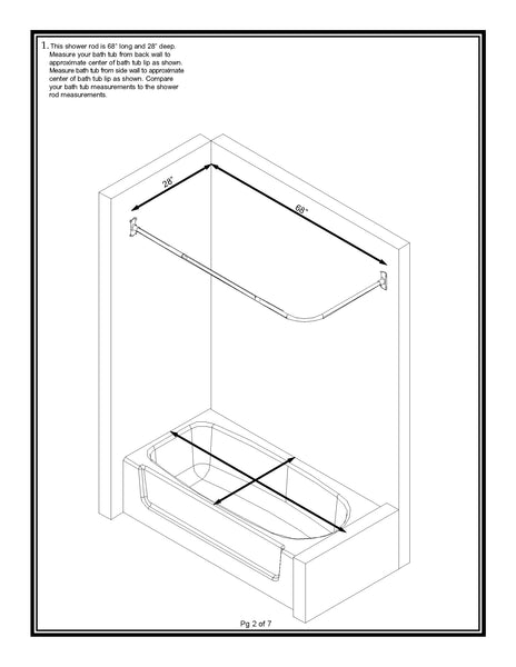 Utopia Alley LR1WW Wall Mounted 68x28in Rustproof L-Shaped Corner Shower Curtain Rod White