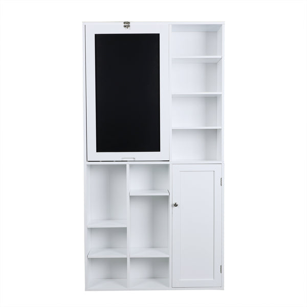 Utopia Alley SH4WW Collapsible Fold Down Desk Table with Large Storage Cabinet  & Bottom Shelves - Convertible Foldable Desk Furniture with Chalkboard Wall - Computer Desk with Storage for Small Spaces - White