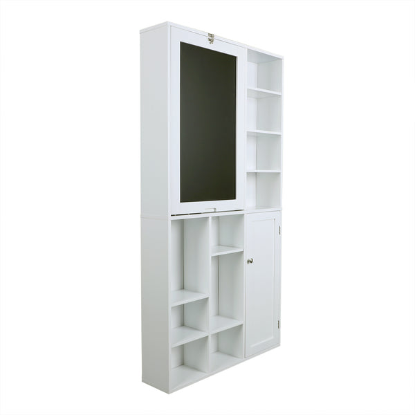 Utopia Alley SH4WW Collapsible Fold Down Desk Table with Large Storage Cabinet  & Bottom Shelves - Convertible Foldable Desk Furniture with Chalkboard Wall - Computer Desk with Storage for Small Spaces - White