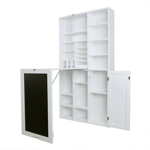 Utopia Alley SH4WW Collapsible Fold Down Desk Table with Large Storage Cabinet  & Bottom Shelves - Convertible Foldable Desk Furniture with Chalkboard Wall - Computer Desk with Storage for Small Spaces - White