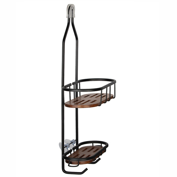 Utopia Alley SHC5XX Tia Rustproof Teak Overhead Shower Caddy with 2 Shelves - Decorative Shower Rack for Shampoo & Toiletries Storage, Hanging Shower Head Organizer for Bathroom Accessories & Guest Bathrooms