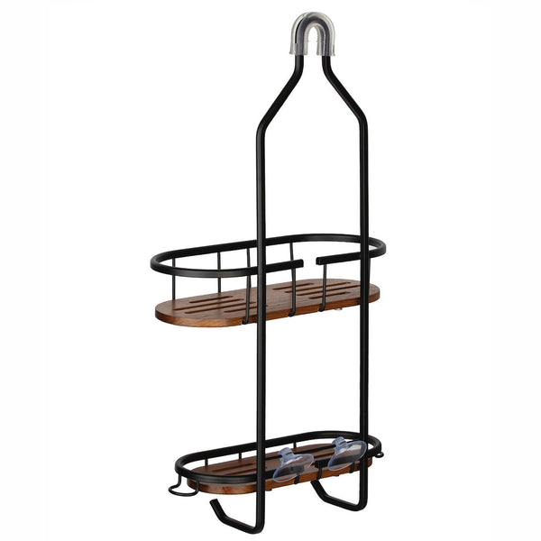 Utopia Alley SHC5XX Tia Rustproof Teak Overhead Shower Caddy with 2 Shelves - Decorative Shower Rack for Shampoo & Toiletries Storage, Hanging Shower Head Organizer for Bathroom Accessories & Guest Bathrooms