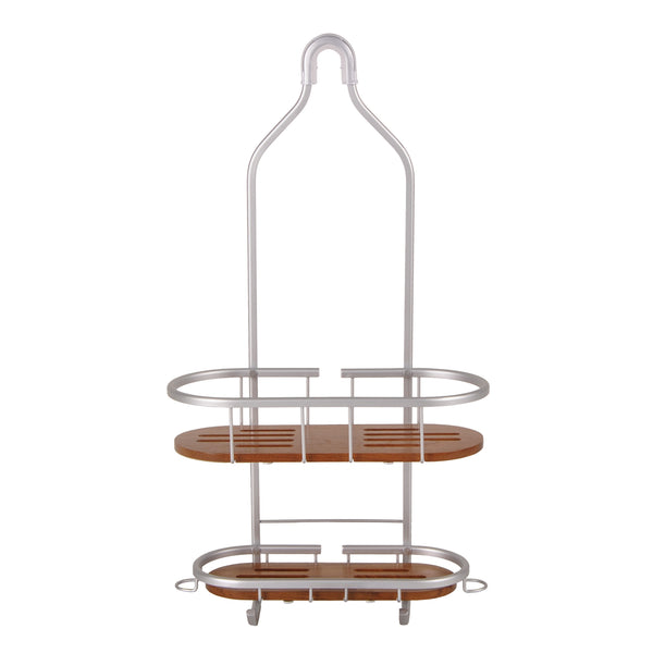 Utopia Alley SHC5XX Tia Rustproof Teak Overhead Shower Caddy with 2 Shelves - Decorative Shower Rack for Shampoo & Toiletries Storage, Hanging Shower Head Organizer for Bathroom Accessories & Guest Bathrooms
