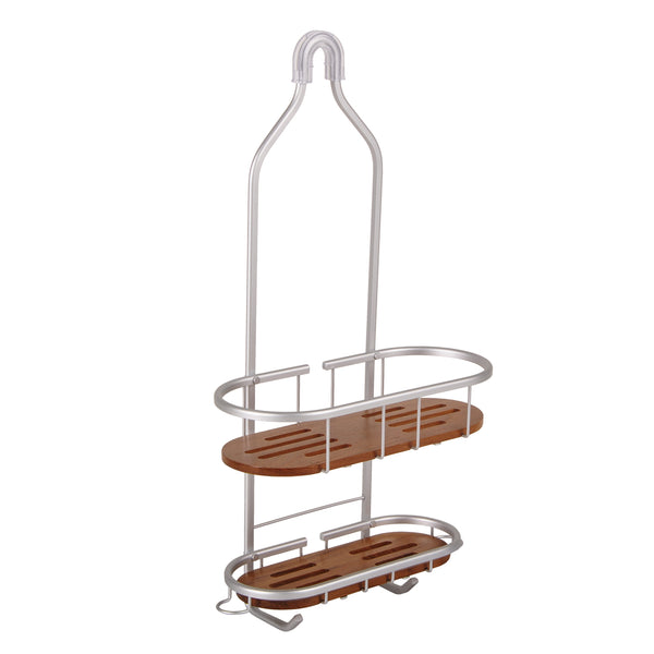 Utopia Alley SHC5XX Tia Rustproof Teak Overhead Shower Caddy with 2 Shelves - Decorative Shower Rack for Shampoo & Toiletries Storage, Hanging Shower Head Organizer for Bathroom Accessories & Guest Bathrooms