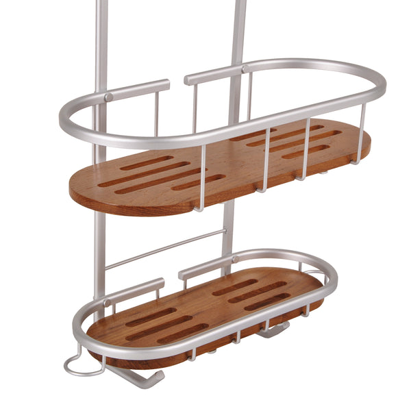 Utopia Alley SHC5XX Tia Rustproof Teak Overhead Shower Caddy with 2 Shelves - Decorative Shower Rack for Shampoo & Toiletries Storage, Hanging Shower Head Organizer for Bathroom Accessories & Guest Bathrooms