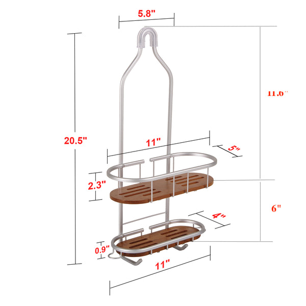 Utopia Alley SHC5XX Tia Rustproof Teak Overhead Shower Caddy with 2 Shelves - Decorative Shower Rack for Shampoo & Toiletries Storage, Hanging Shower Head Organizer for Bathroom Accessories & Guest Bathrooms