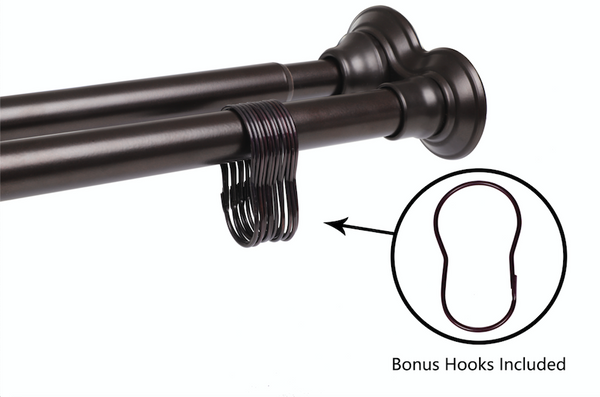 Utopia Alley DS1XX Adjustable 72-Inch Double Shower Curtain Tension Rods - Rust-Proof Aluminum with  Rubber End Cap, Easy Installation - Extendable, Ideal for Bathroom, Retractable, Wall-to-Wall - No Drilling