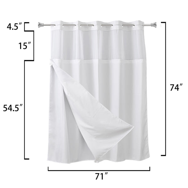 Utopia Alley BL6WW No Hooks Required Waffle Weave Shower Curtain with Snap in Liner - 71"W x 74"H, White