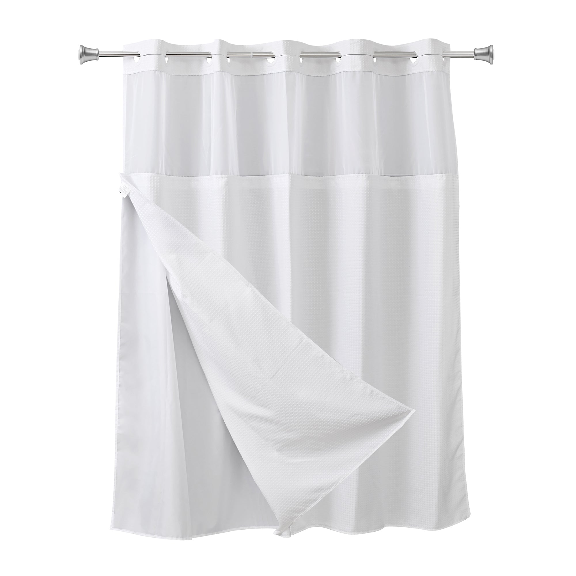 Utopia Alley BL6WW No Hooks Required Waffle Weave Shower Curtain with Snap in Liner - 71"W x 74"H, White