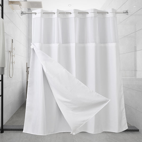 Utopia Alley BL6WW No Hooks Required Waffle Weave Shower Curtain with Snap in Liner - 71"W x 74"H, White