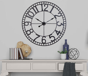 Utopia Alley CL56BK Manhattan Industrial Wall Clock, Analog, Black, 43.5"