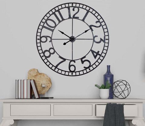 Utopia Alley CL56BK Manhattan Industrial Wall Clock - Large Wall Clock, Big Clocks For Living Room Decor Or Dining Room Decor, Decorative Wall Clocks, Iron Wall Decor, Metal Wall Clock (43.5" Analog, Black)