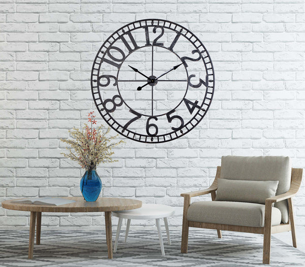 Utopia Alley CL56BK Manhattan Industrial Wall Clock - Large Wall Clock, Big Clocks For Living Room Decor Or Dining Room Decor, Decorative Wall Clocks, Iron Wall Decor, Metal Wall Clock (43.5" Analog, Black)