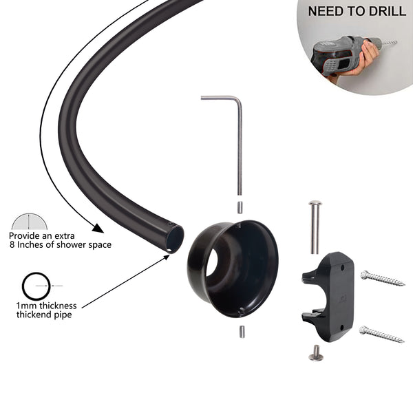 Utopia Alley CR2BK Aluminum Rustproof Wall Mounted Single Curved Shower Rod, adjustable from 45" to 72" Wide, Black