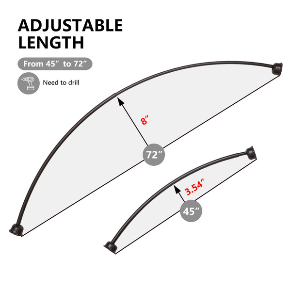 Utopia Alley CR2BK Aluminum Rustproof Wall Mounted Single Curved Shower Rod, adjustable from 45" to 72" Wide, Black