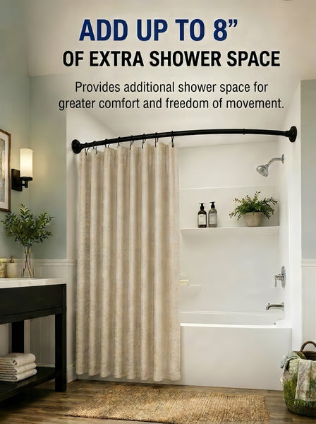 Utopia Alley CR2BK Signature Aluminum Series Curved Shower Curtain Rod - Rustproof Aluminum Wall Mount Rod, Adjustable 45 to 72 Inch, Adds Up to 8 Inches of Extra Shower Space, Matt Black Finish