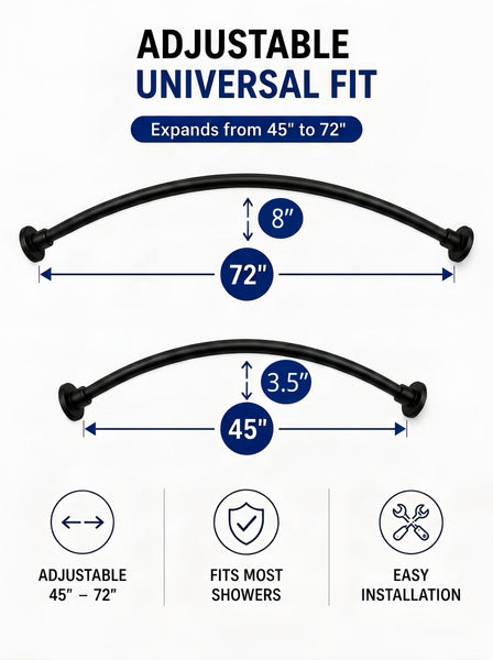 Utopia Alley CR2BK Signature Aluminum Series Curved Shower Curtain Rod - Rustproof Aluminum Wall Mount Rod, Adjustable 45 to 72 Inch, Adds Up to 8 Inches of Extra Shower Space, Matt Black Finish