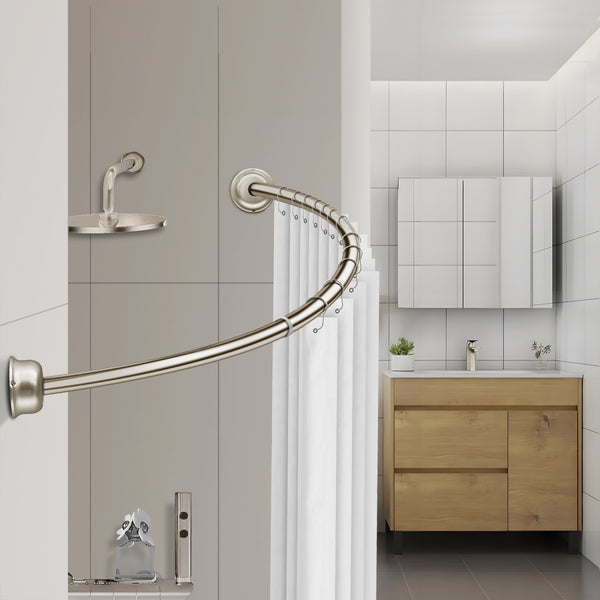 Utopia Alley CR2BN Aluminum Rustproof Wall Mounted Single Curved Shower Rod, adjustable from 45" to 72" Wide, Brushed Nickel