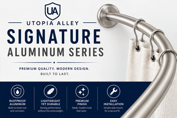 Utopia Alley CR2BN Signature Aluminum Series Curved Shower Curtain Rod - Rustproof Aluminum Wall Mount Rod, Adjustable 45 to 72 Inch, Adds Up to 8 Inches of Extra Shower Space, Brushed Nickel Finish